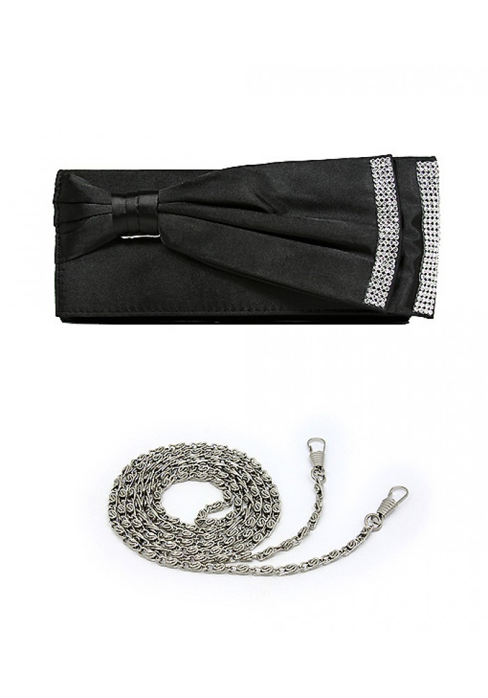 Evening Bag - Double Layer Bow w/ Linear Studs - Black - BG-92206B 
